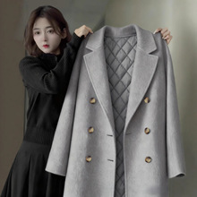 外套女秋冬灰色双面绒呢子大衣高级感毛呢夹棉小个子加厚保暖上衣