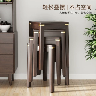 实木凳子可叠放中式客厅家用方凳木凳大人结实ins网红原木凳椅子