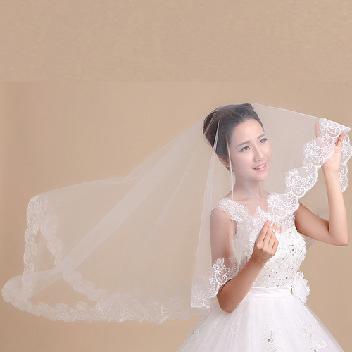 Bride's new wedding single-layer lace veil 1.5×1.2 meters female Korean wedding dress accessories