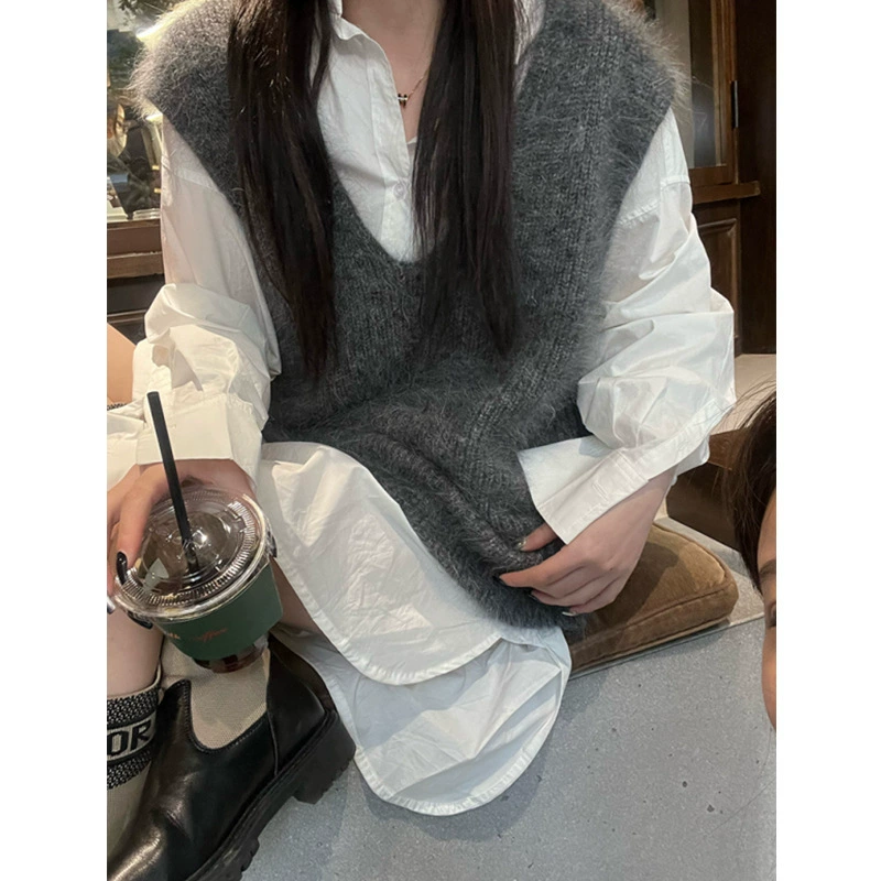 Женский свитер без рукавов с v-образным вырезом в корейском стиле, осень и зима 2025, новый стиль, мягкий и восковой, приятный для кожи, свободный, утягивающий, свитер с v-образным вырезом, жилет