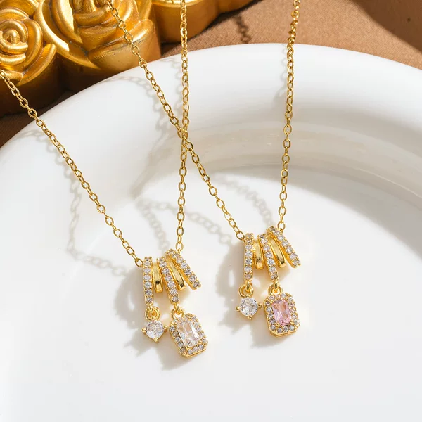New Tassel Square Necklace for Women, Sweet and Cool Pendant with Unique Design, High-End Micro-Inlaid Zircon Clavicle Chain, Ins Style