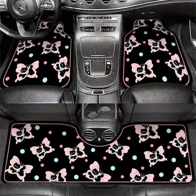 Universal Foot Pad – Loop Car Floor Mats Dust-Removing - scarf-butterfly-pink-blue-spots-complete-three-piece-set