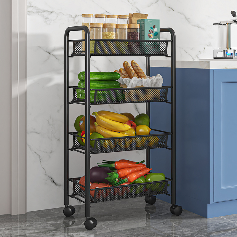 Rack de almacenamiento de cocina estante de almacenamiento doméstico piso multi-capa organizador rack carro multifuncional cesta de verduras