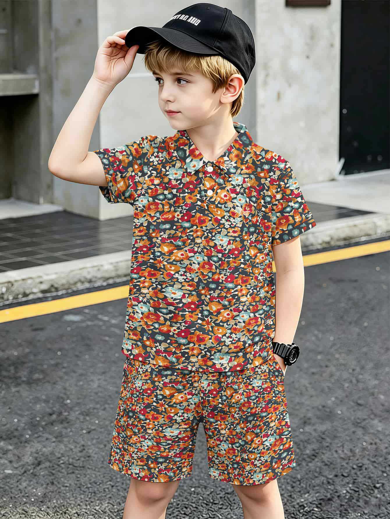 Boys T-shirt And Shorts Set With 3d Printed Design_voghion.com