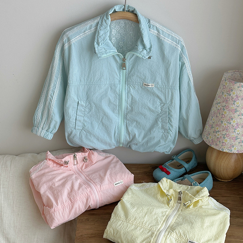 Chaqueta de protección solar para niños para niñas, estilo de verano 2025, nuevos niños, cuello alto, costura, chaqueta de encaje, ropa de piel fresca image 7