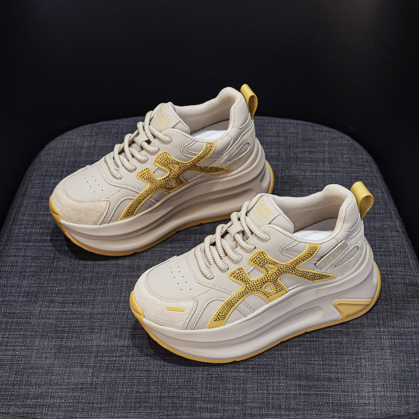Giày sneaker nữ đế dày tăng chiều cao phong cách cổ điển mới thu 2026 — M2916- 1m màu, M2916-1 màu đỏ, M2916-1 màu vàng chi tiết 28