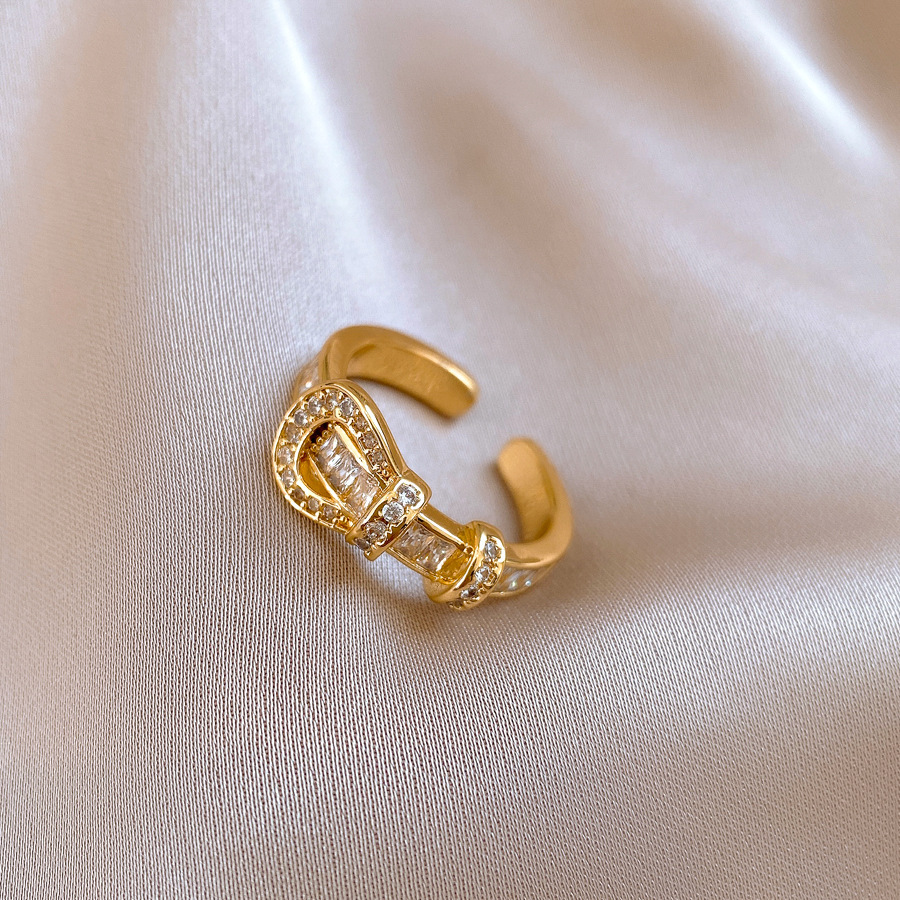 Real Gold Plated Zircon Horseshoe Buckle Open Light Luxury High-end Sense Index Finger Personality Cold Style Ring_voghion.com