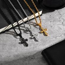 欧美热销 个性男士简约不锈钢十字架吊坠钢色项链 泉溪水 PN-2012