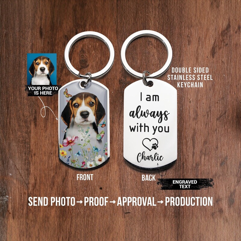 Customized Square Dog Tags with Pictures and Text from Independent Websites, Amazon, and Etsy, Stainless Steel Keychains, Colorful and Simple