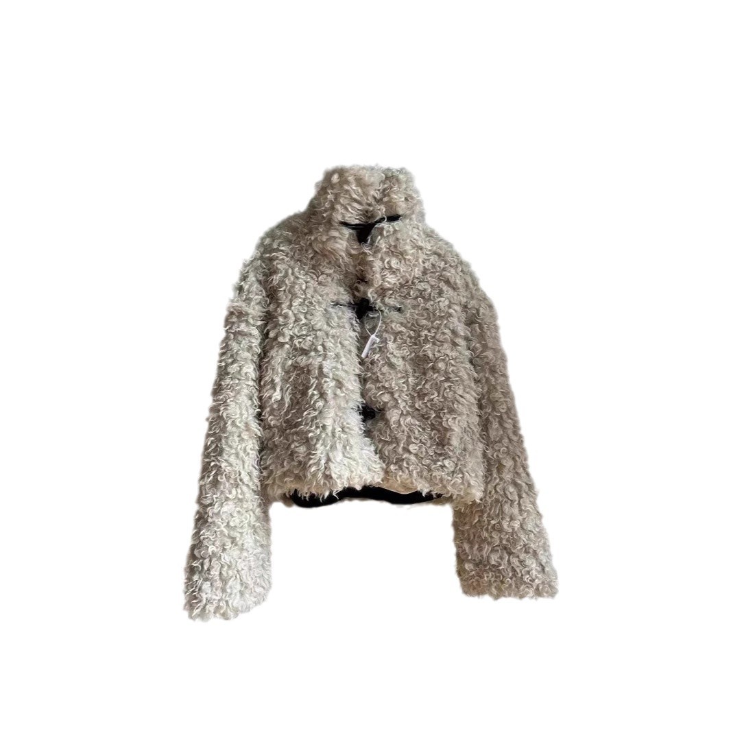 가을과 겨울 2024 새로운 여성용 후드 봉제 코트 소프트 왁스 게으른 스타일 테디 벨벳 양가죽 카디건 탑