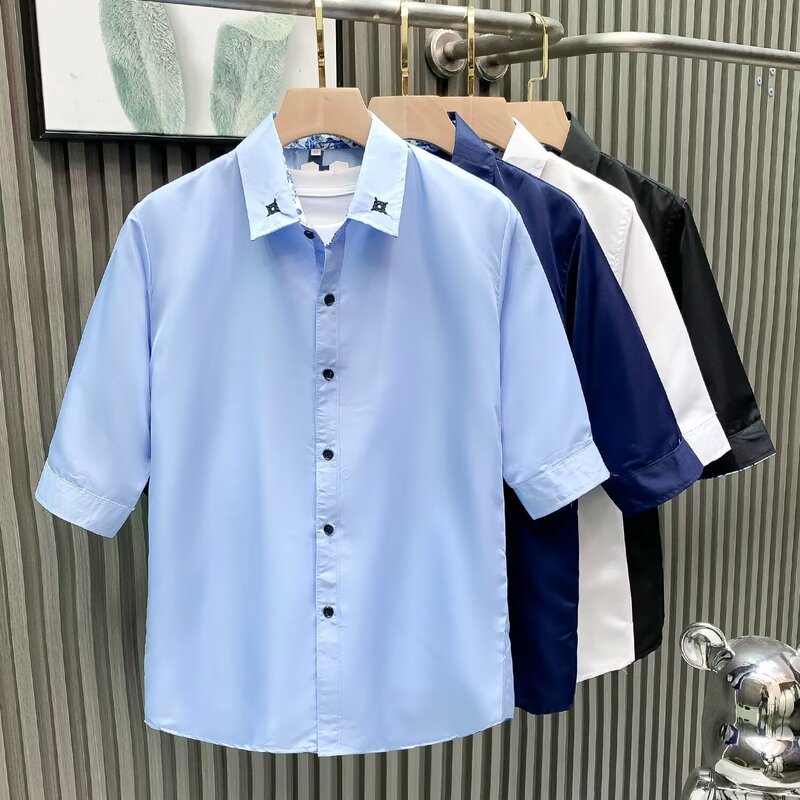 2024 Retro Shirt Men's Summer Hong Kong Style Student Loose Niche Design Interesting New Men's Tops for Outer Wear