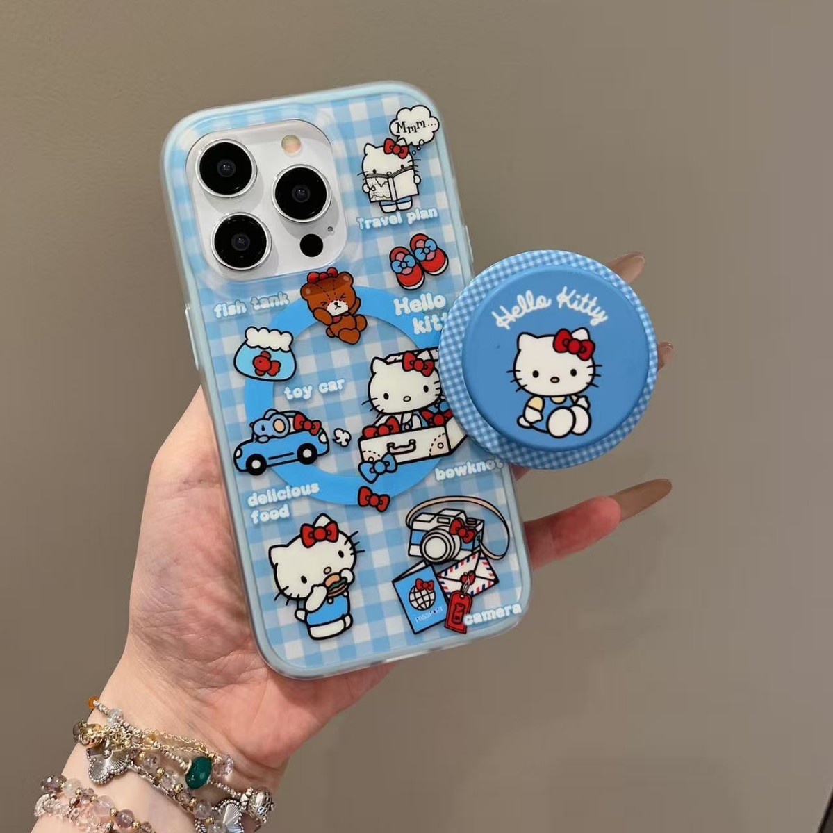 Coreano ins azul a cuadros lindo kt para iphone15ProMax/16 atracción magnética 14 funda para teléfono móvil Apple 15 mujer