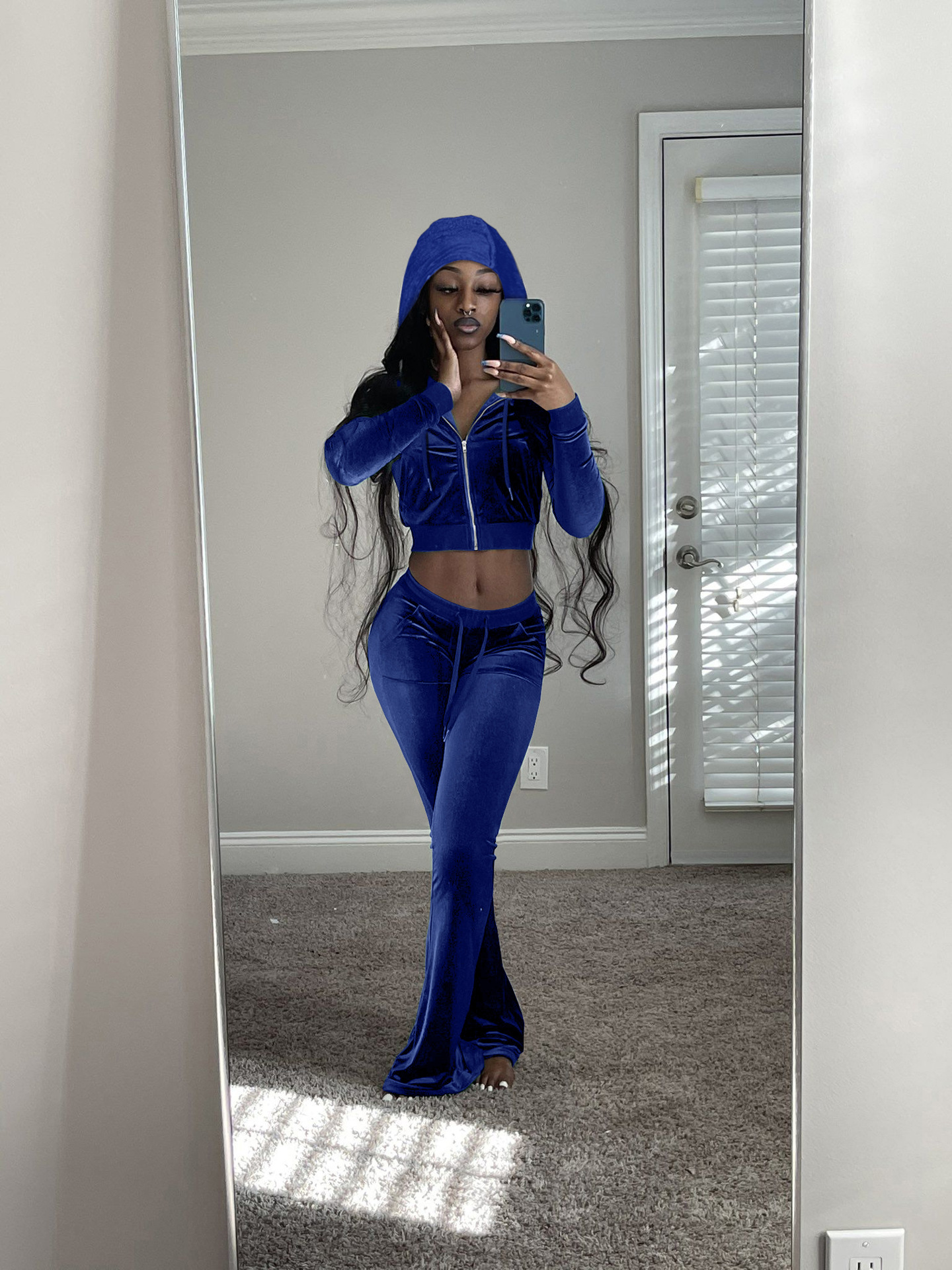 F172 European American Women's Clothing Cross-border Korean Autumn And Winter New Two-piece Hooded Casual Sports Velvet_ecoleips.com