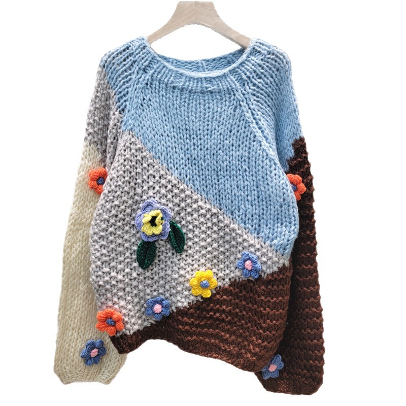 2025 otoño nueva moda versátil estereoscópico suéter de gancho flores mujeres otoño invierno engrosado camisa de punto gruesa y cómoda moda
