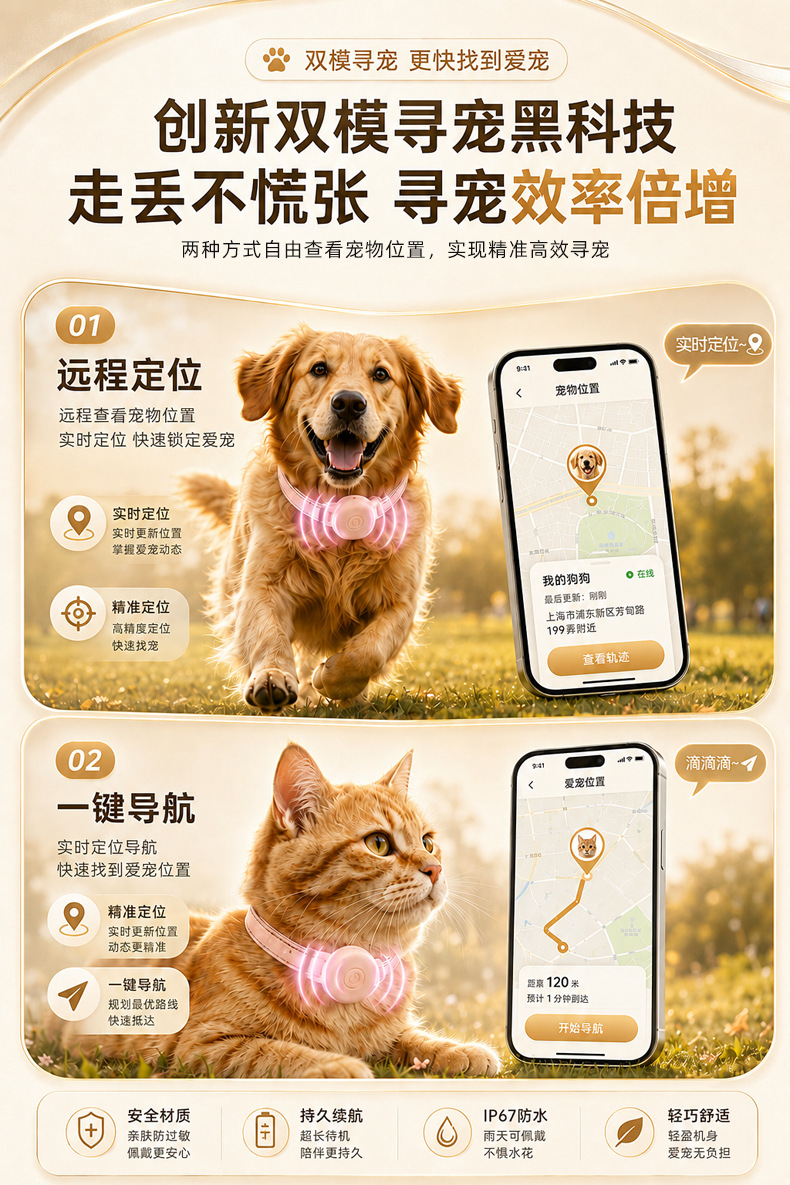 Smart pet collar locator, cat anti-lost device, waterproof GPS tracker, puppy anti-lost tracker