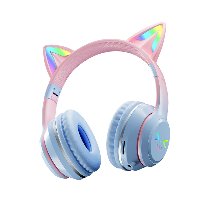Nuevo gato oreja de emisión de luz auricular Bluetooth gradiente de color juego e-deportes ancla auriculares inalámbricos fábrica al por mayor