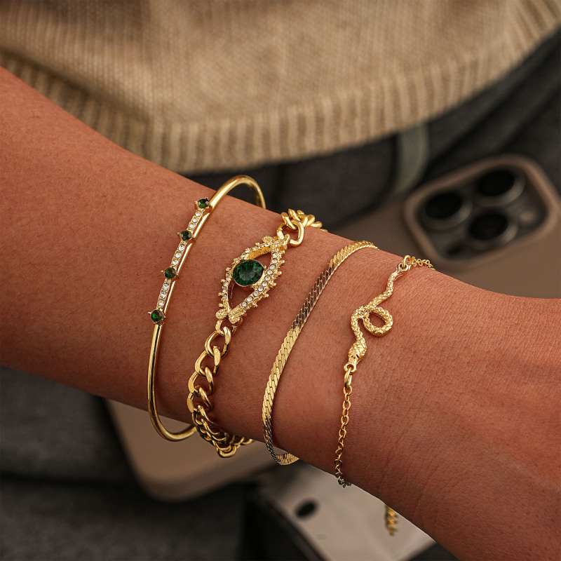 Europe and the United States new gold bracelet personality fashion eyes drill 4 suit bracelet opening bracelet jewelry wholesale