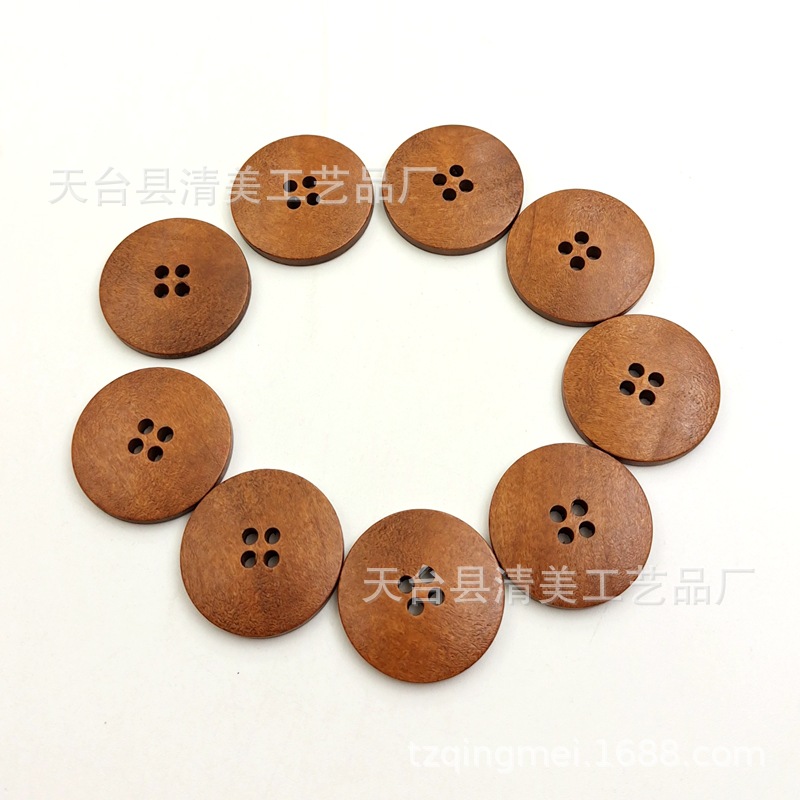 Troncos planos de madera de cuatro ojos de 30mm/botones de café profundo artesanías decorativas 20/25 un paquete