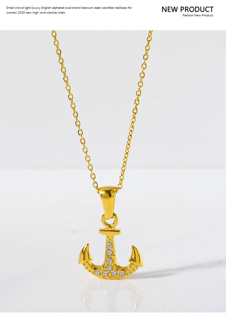 Anchor Pattern Wholesale Jewelry Elegant Simple Style Streetwear Anchor Titanium Steel Diamond Pendant Necklace