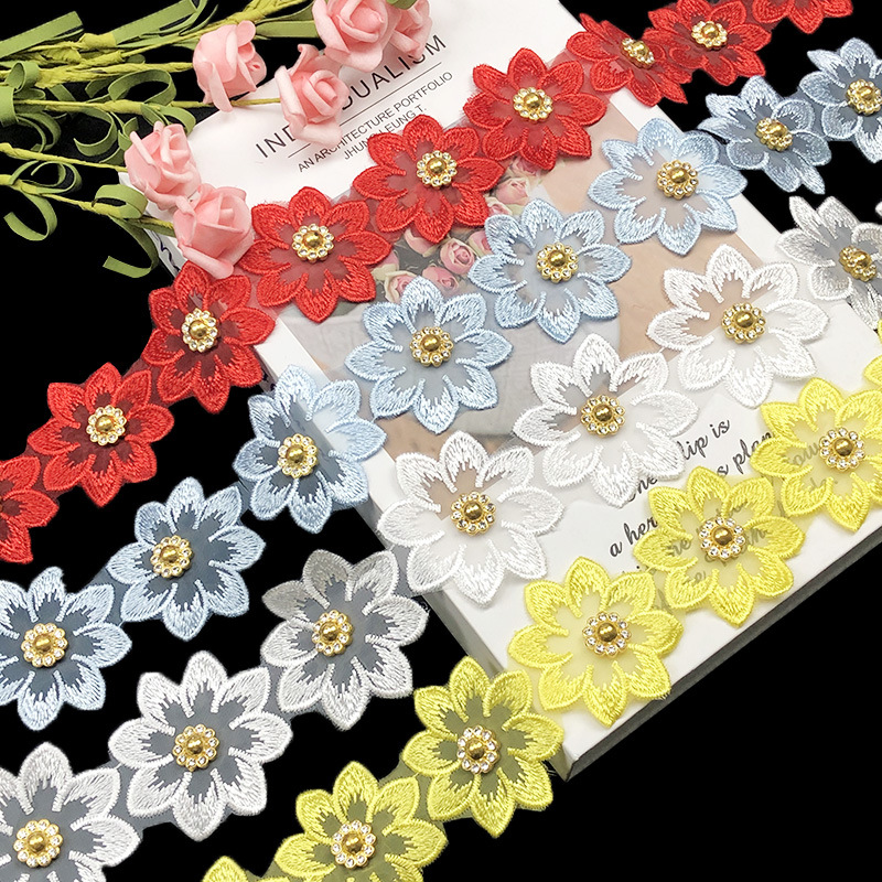 现货批发手工钉珠花边蕾丝花边 DIY服装辅料配件衣领箱包装饰花朵