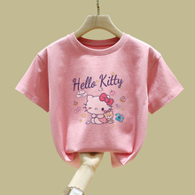 粉色女童短袖t恤2024年新款中大童纯棉夏季卡通女孩半袖儿童夏装