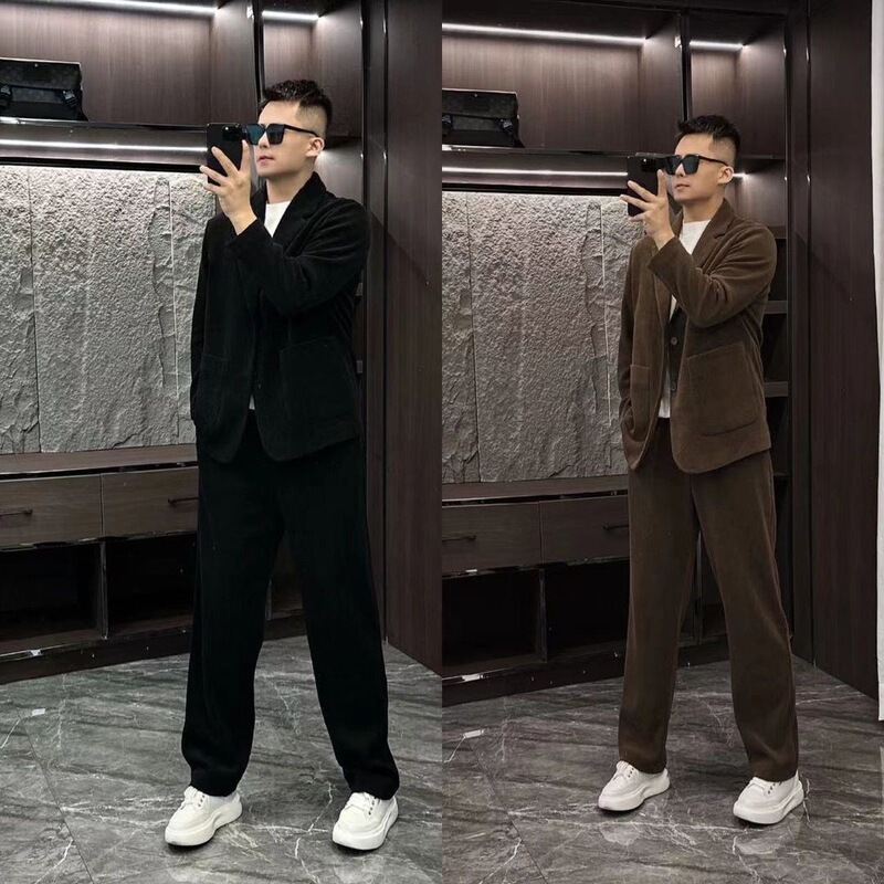 High-quality autumn new men's light luxury corduroy suit, high street designer style, cool and stylish suit