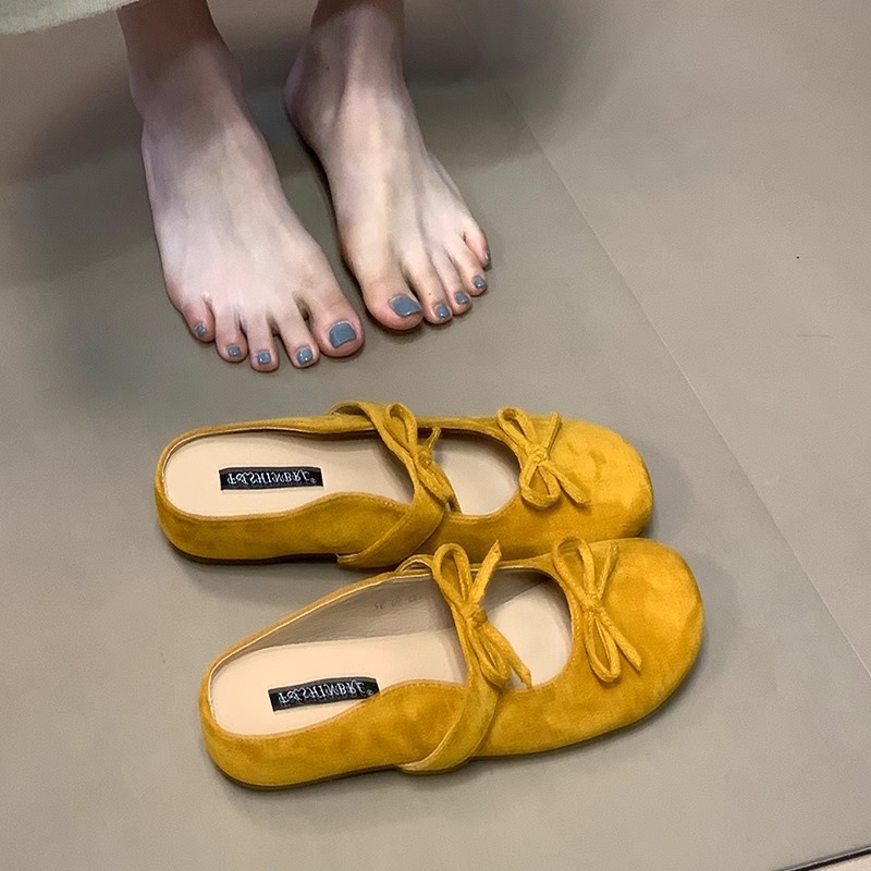 Zapatillas de lazo de noche francesa zapatos Mary Jane mujer 2025 nuevo verano suela suave zapatos Muller con falda zapatos individuales