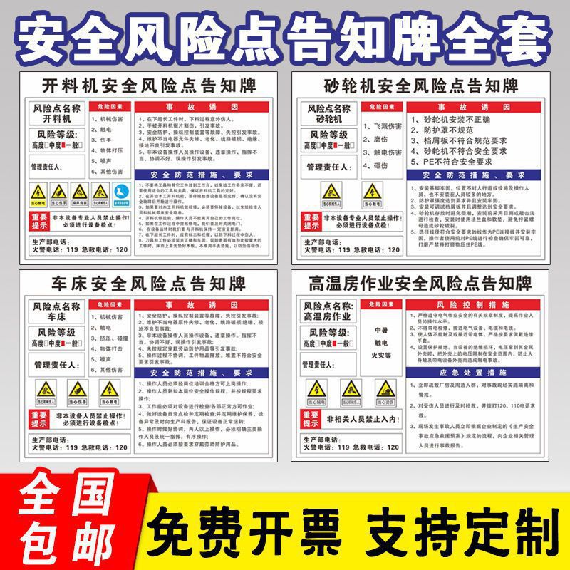 风险点告知牌卡生产车间岗位车床CNC危险源告示牌配电房仓库