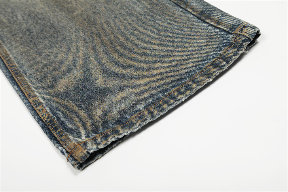 "Men's Distressed Denim Jeans - Punk Style Loose Fit Washed Blue Denim Trousers For Streetwear & Grunge Fashion"_mkmklike.com