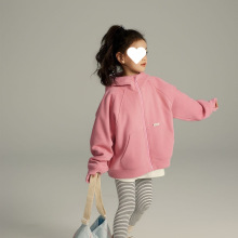 女童外套2024春秋新款连帽卫衣洋气色开衫中大童连帽衫宽松外穿