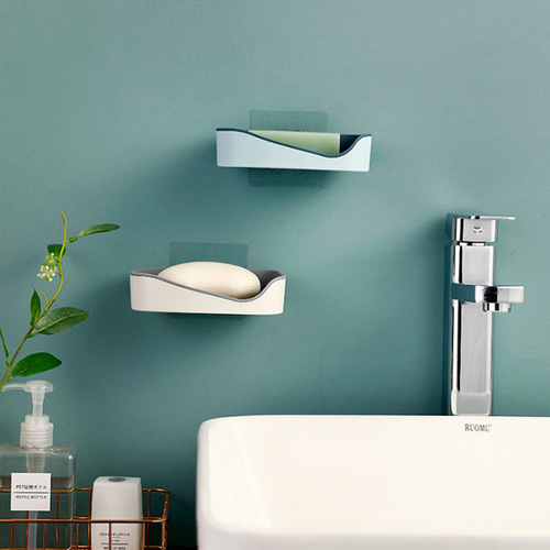 Nordic Style Color-Blocking Double Layer Invisible Soap Dish Multifunctional Bathroom Portable Hole-Free Storage Box Soap Rack