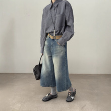 特价不退换 LAKE七分皮带牛仔裤女秋季小个子阔腿显瘦休闲裤60122