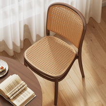 北欧藤编塑料椅子户外家用可叠放餐椅中古仿实木靠背椅书桌电脑椅