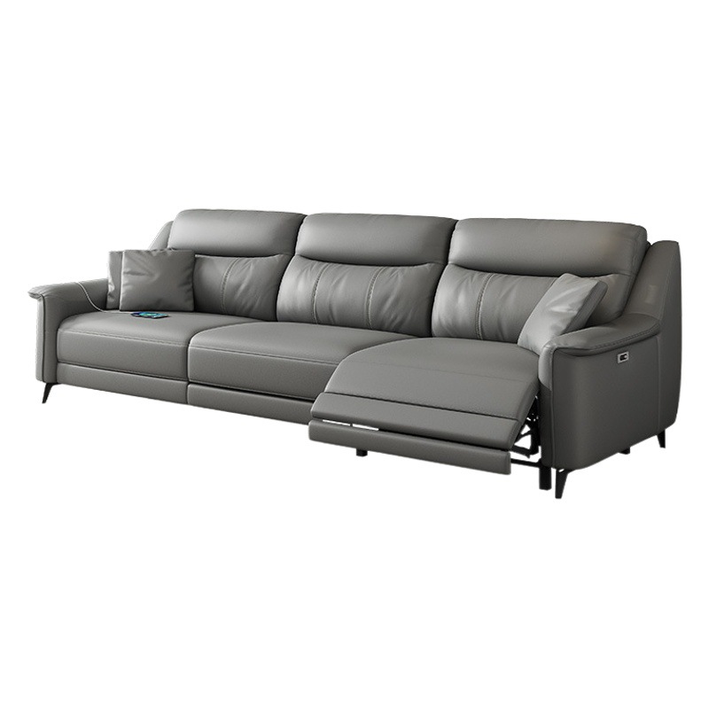 Luz moderna de lujo de primera clase de cuero sofá cama apartamento grande y pequeño salón combinación de tres asientos sofá eléctrico multifuncional