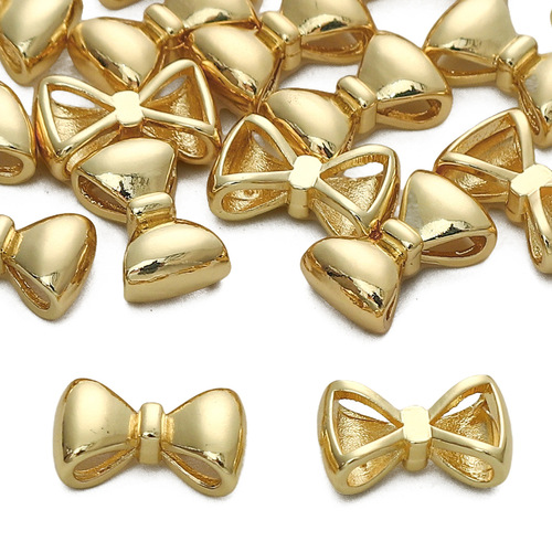 Color-Keeping 14K Gold Plated Copper Smooth Butterfly Knot Separating Bead Bracelet Necklace DIY Craft Material Accessory Wholesale