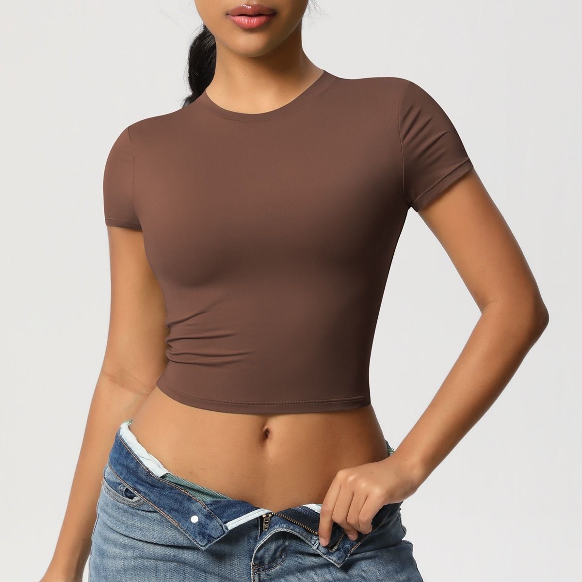 Comercio exterior Europa y América camiseta de mangas cortas mujeres 2026 verano nuevo tamaño grande Crop Top corto chaqueta caliente