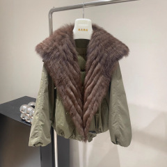 进口狐狸毛车条皮草外套女海军领鹅绒派克羽绒服高级感年轻款时尚