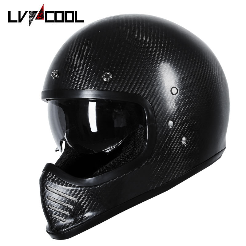 Lvcool Kart casco completo casco de la vendimia de los hombres y de las mujeres de La Motocicleta Harley motocicleta de fibra de carbono de crucero de fibra de carbono casco completo