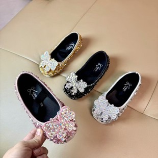 Girls' Shoes Children's Princess Shoes 2024 New Summer Crystal Small Leather Shoes Single-layer Shoes Soft-soled Summer Girl's Baby