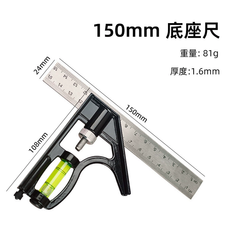 Red metric right angle movable backing ruler aluminum alloy triangle ruler 12-inch 90-degree light ruler measurement tool