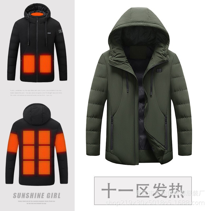 Cross-border intelligent heating cotton-padded clothes heating cotton-padded clothes USB charging constant temperature heating cotton-padded jacket men's Hooded Thermal Jacket