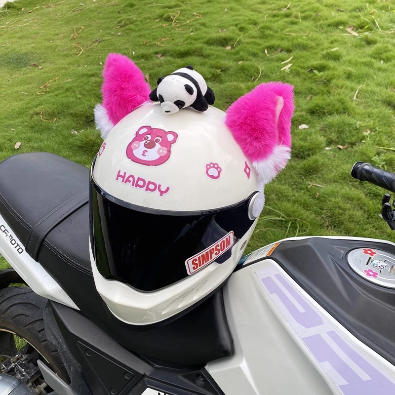 Plush Cat Ear Helmet Decoration Motorcycle Electric Car Accessories Universal