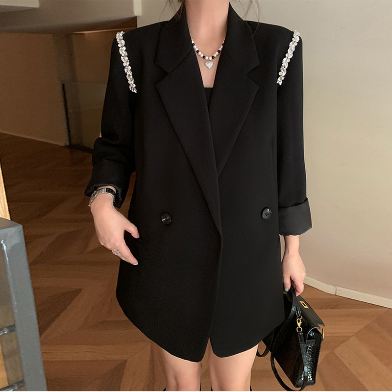 Xz131-women's small suit jacket plus size women's Korean-style loose suit with beaded chain for plump mm200kg