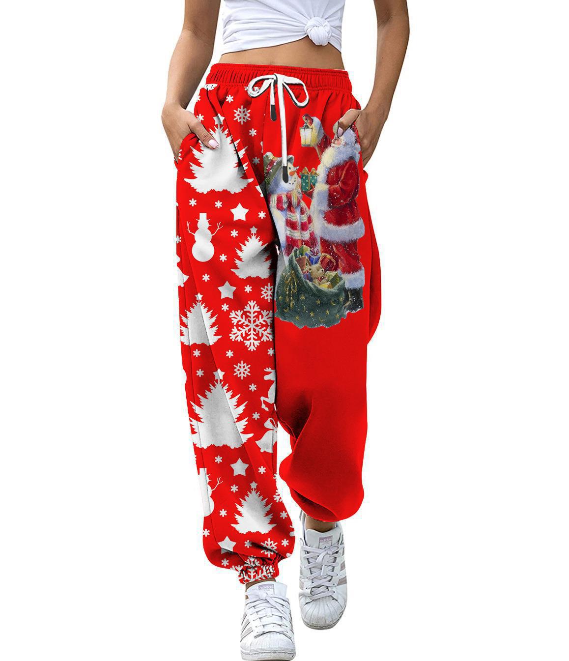 Pantalons décontractés pour femmes imprimés sur le thème de noël, leggings amples à cordon de serrage, pour l'automne droit, nouvelle collection_voghion.com