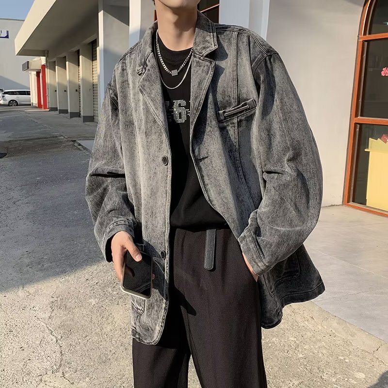 Spring and Autumn American high street Denim jacket men's vibe loose casual washed old fashion brand elegant suit Spring and Autumn American high street Denim jacket men's vibe loose casual washed old fashion brand elegant suit