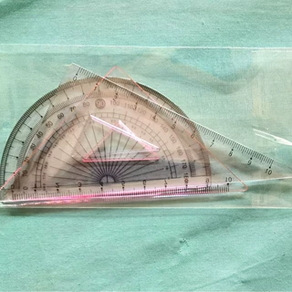 四件套小学生尺子文具套装角尺考试直尺透明塑料学生套尺量角器