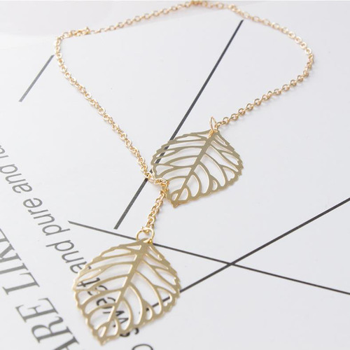 New European and American style leaf necklace, double leaf clavicle chain, European and American jewelry for women, necklace supply wholesale