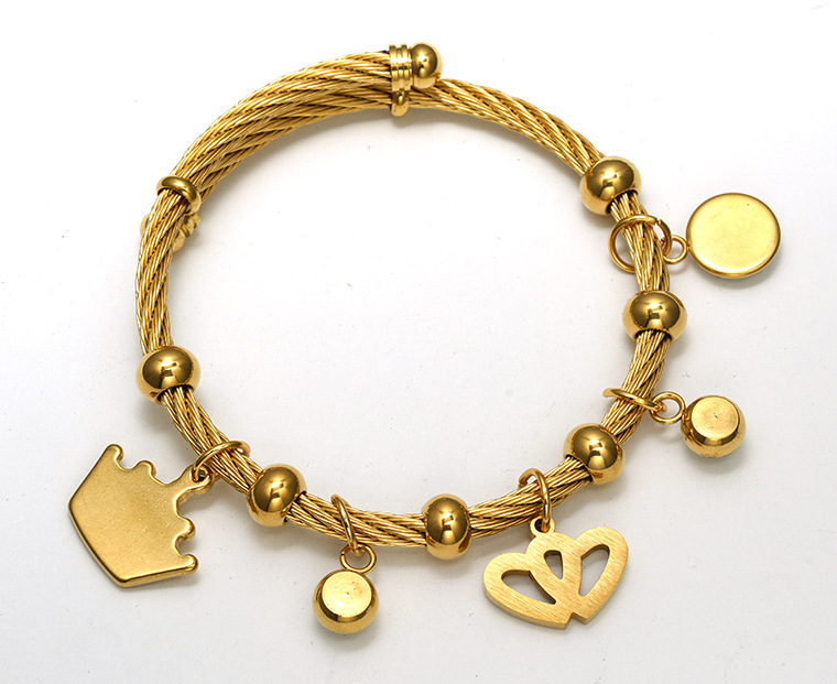 Ethnic Style Geometric Stainless Steel Gold Plated Artificial Gemstones Bangle 1 Piece