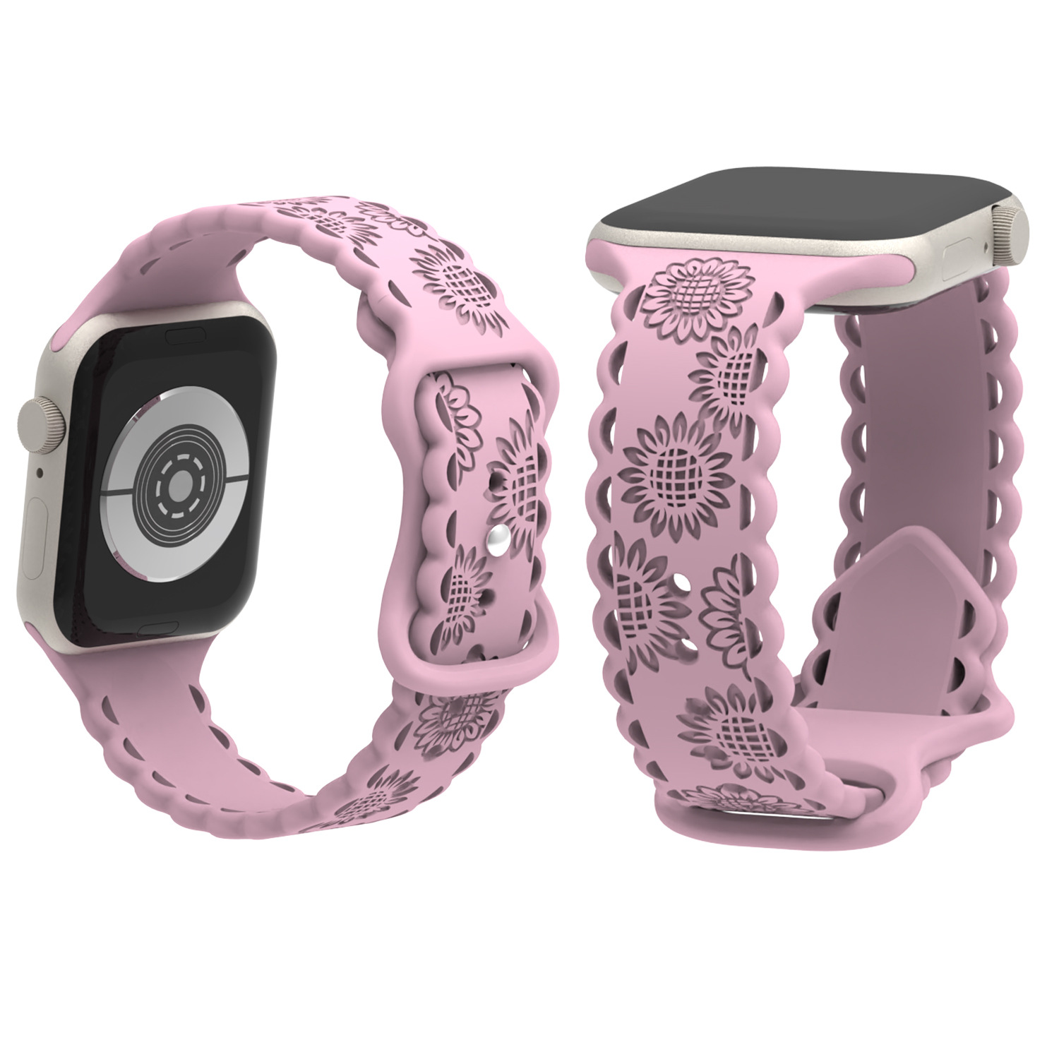 For Apple Watch Strap ivatch s8 Laser Carved Sunflower Pattern 8 Buckle Silicone Strap