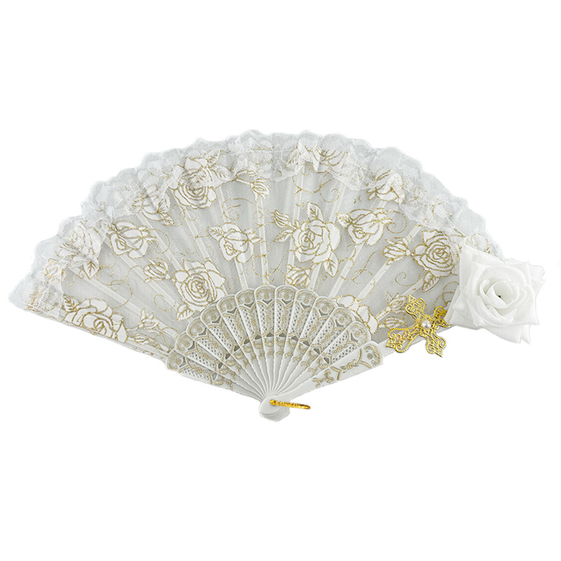 Nuevo ventilador de encaje Lolita hermoso retro retro europeo rosa ventilador plegable estilo de té cómic oscuro cos props